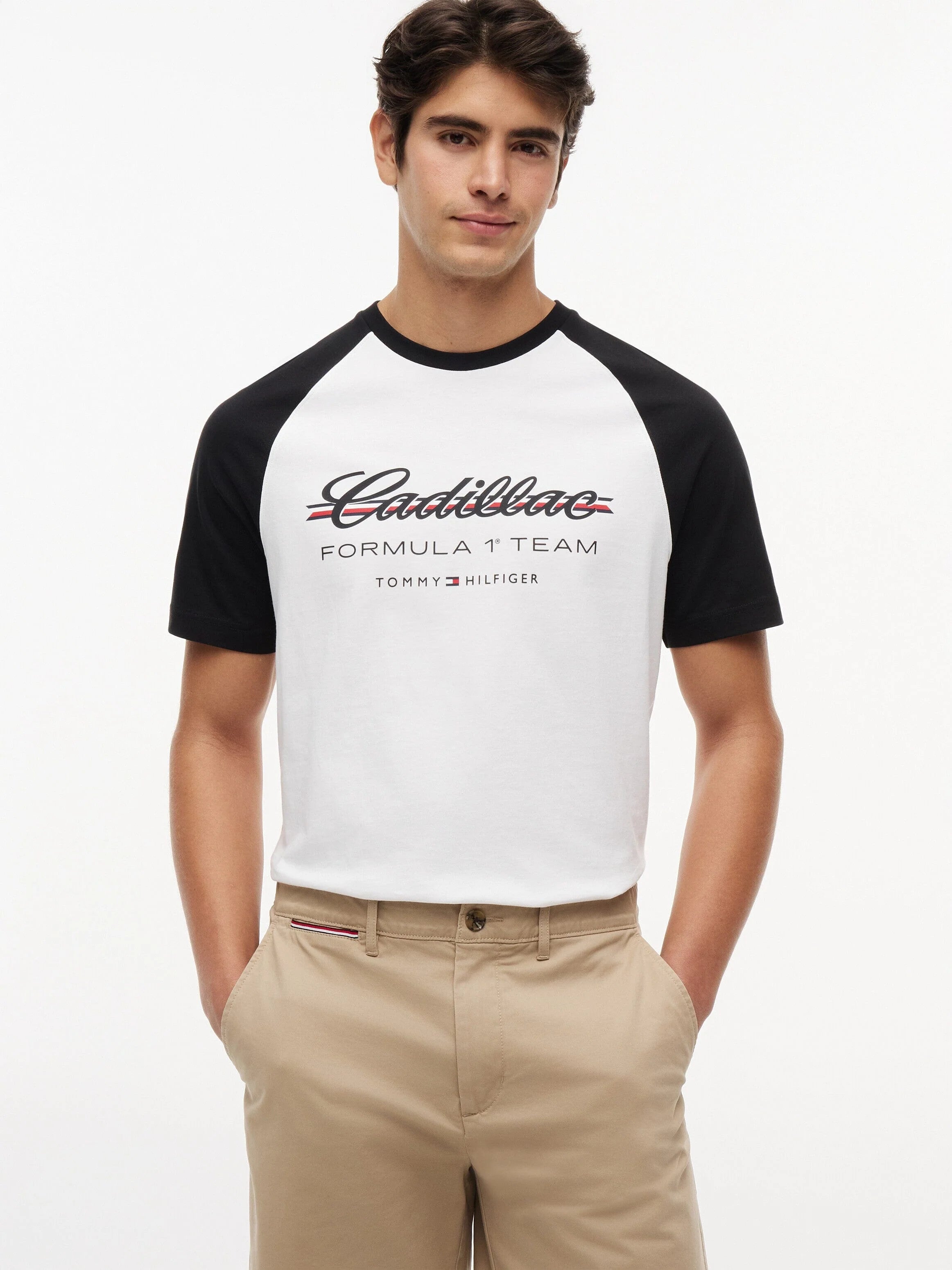Cadillac F1 Racing Script Raglan T-Shirt - White