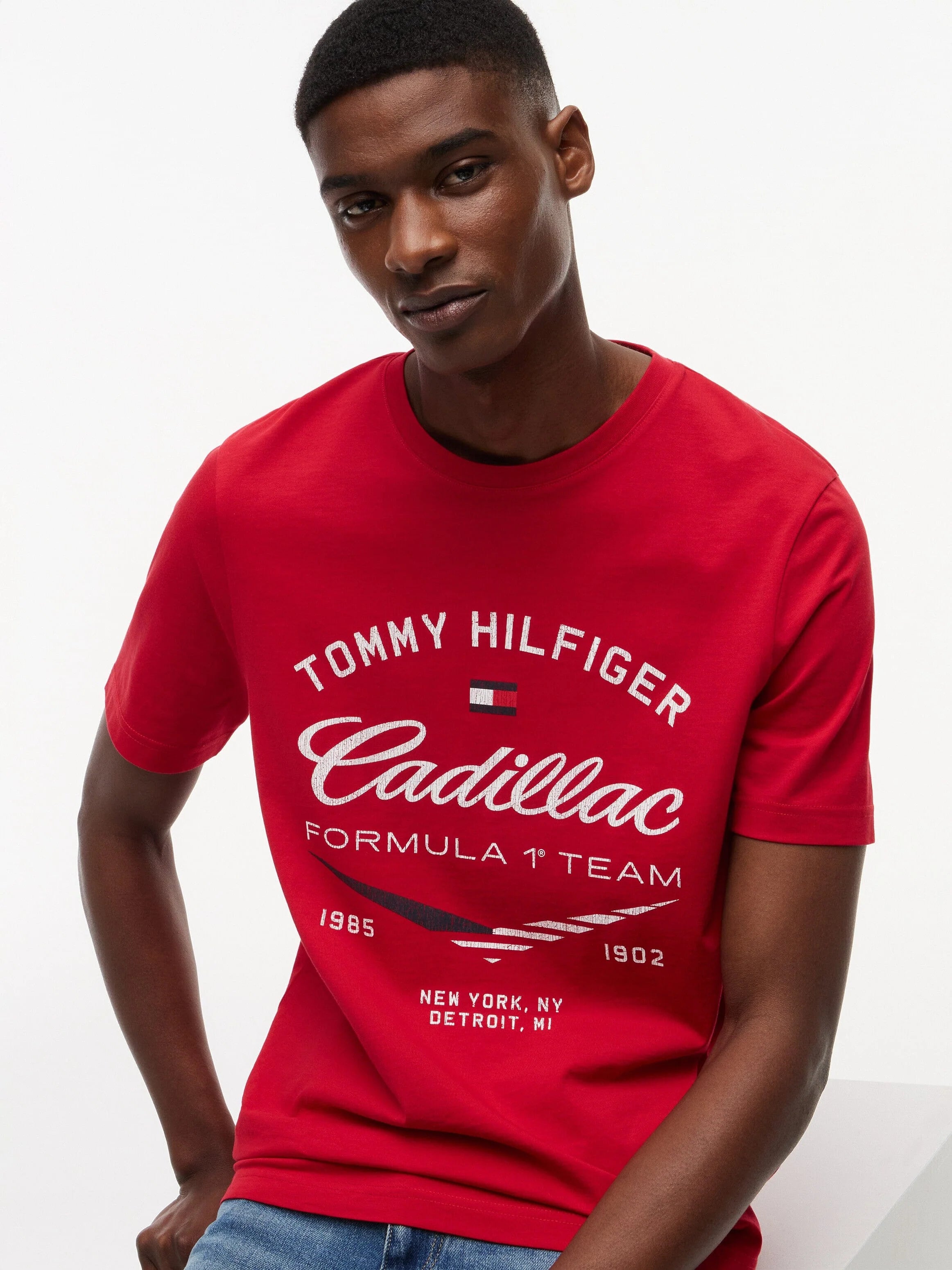 Cadillac F1 Racing Varsity Graphic T-Shirt - Red