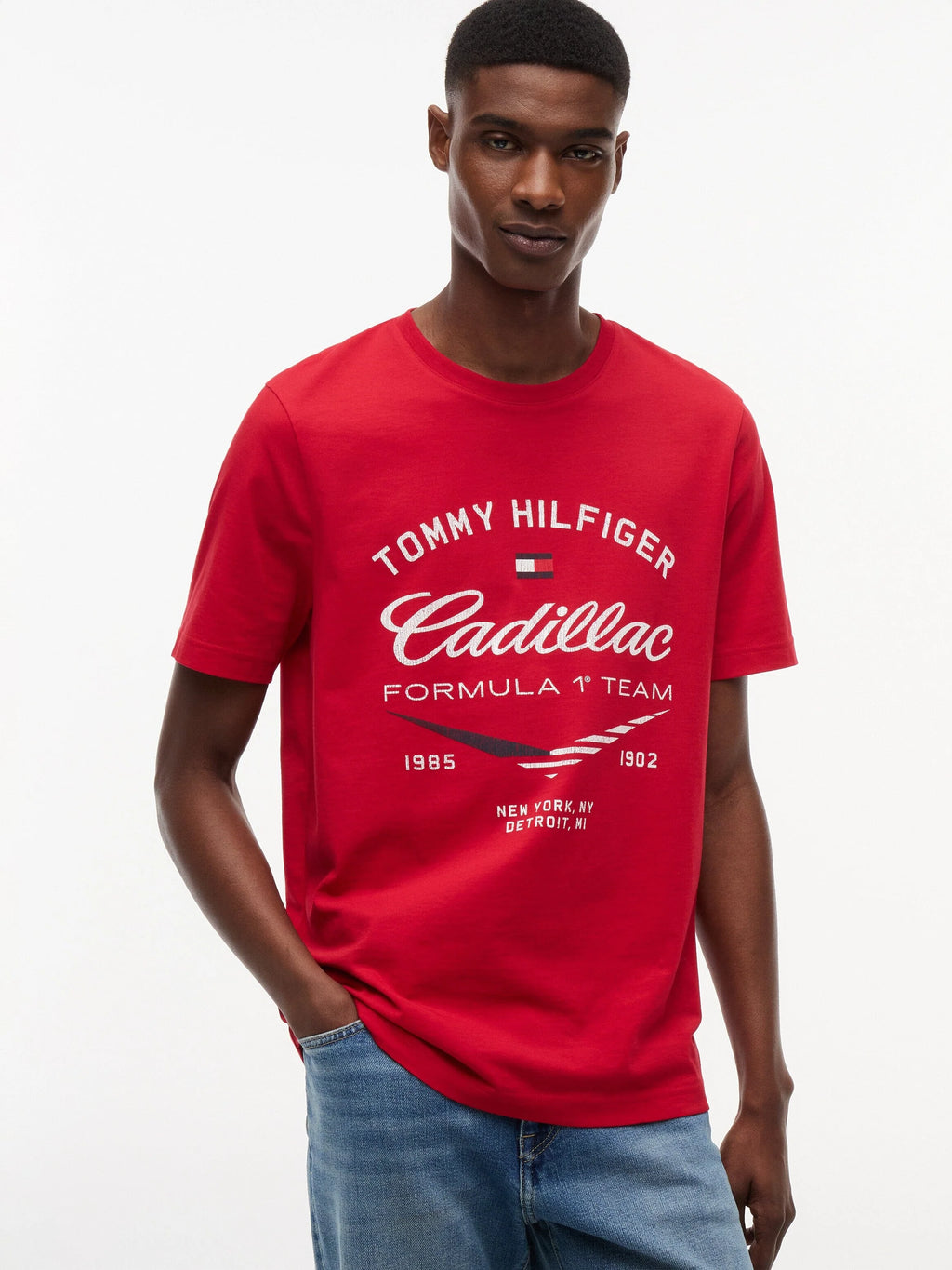 Cadillac F1 Racing Varsity Graphic T-Shirt - Red